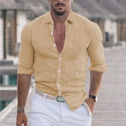 Fitness Desert Spring And Autumn Weiyi Beach Men's Solid Color Shirt Single Row Button Shirt Summer Beach Fashion Casual Shirt