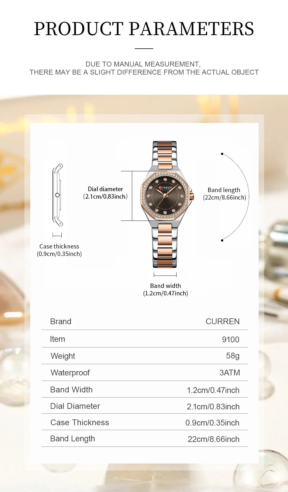 CURREN Original Diamond Watch for Women Fashion Elegant Stainless Steel Waterproof Quartz Wristwatch Luxury Ladies Dress Watches