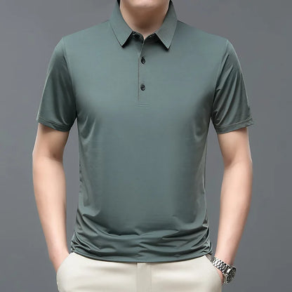 2023 Summer New Fashion Men's Solid Color Short-sleeved T-shirt Ice Silk Breathable Men's Business Casual Polo Shirt