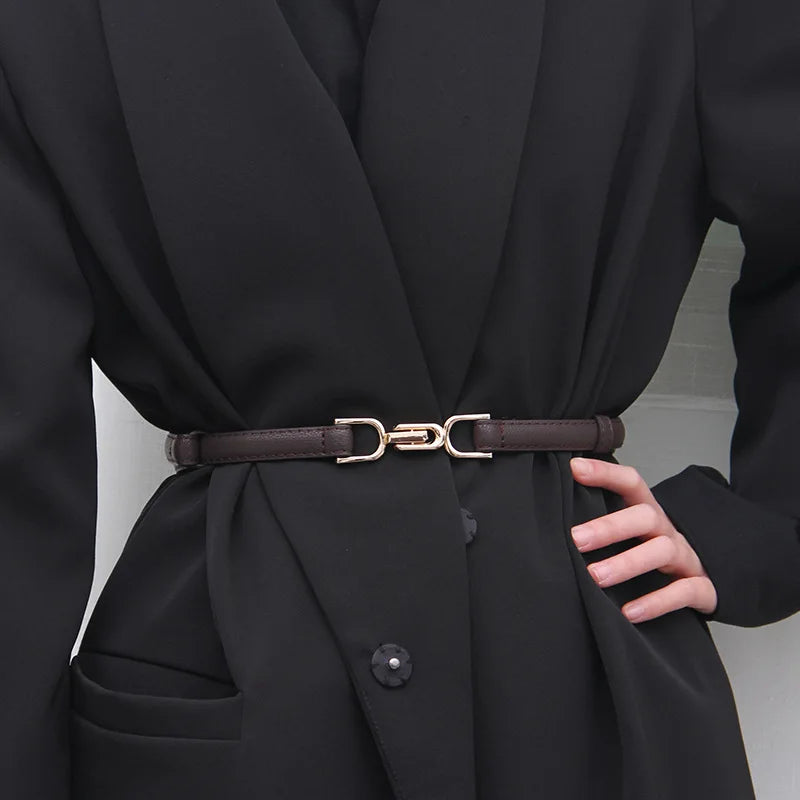 1pc New Women's Belt Leather Skinny Belt for Dress Adjustable Thin Waist Belt Dress Belt with Vintage Golden Buckle Faux Leather