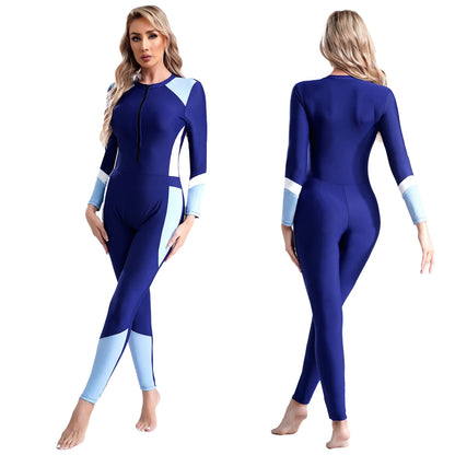 Womens One Piece Rash Guard Swimsuit Full Bodysuit Wetsuit Long Sleeve Surfing Diving Bathing Suit UPF 50+ Competition Swimwear