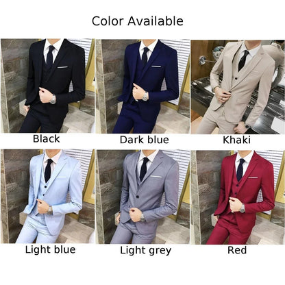 Men Suit Regular Slight Stretch Solid Color Three Piece Set Trousers Blazer Waistcoat Casual For Office Business