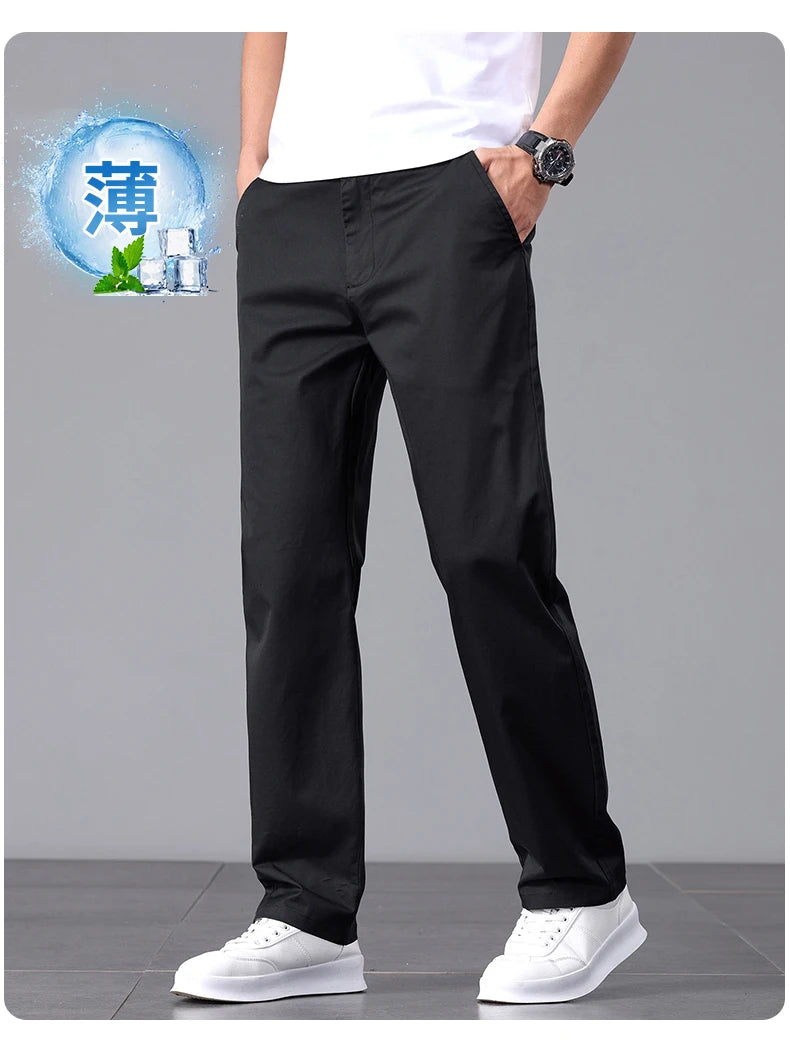 2025 Stretch Men Pants Straight Fit Cotton Golf Trouser Male Spring Summer Formal Dress Office Work Casual Black Navy Blue Khaki