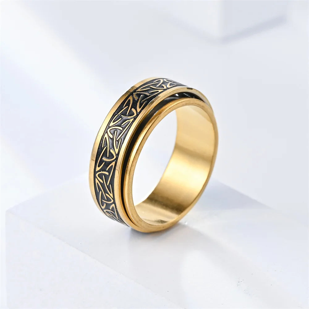 Punk Viking Script Stainless Steel Rotating Fidget Rings Men For Anxiety Worry Stress Relief  Metal Rock Band Ring Spinner