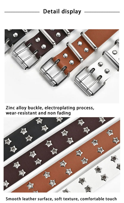 New Star Eye Rivet Belt Goth Style Double Pin Buckle Man/woman Fashion Casual Punk Style Pu Leather Waistband for Jeans Y2K Belt