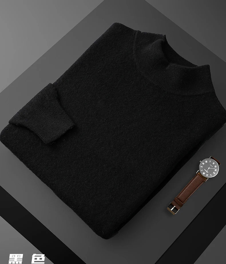 Men's Unibody No-Seam Knitted High Neck 100% Wool Sweaters Basic Pullovers Thin Pure Wool Jumpers 2024 Autumn Winter Hot Tops