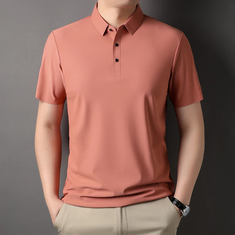 Premium ice silk breathable short-sleeved T-shirt men's lapel summer luxury top brand embroidered POLO shirt casual men's wear