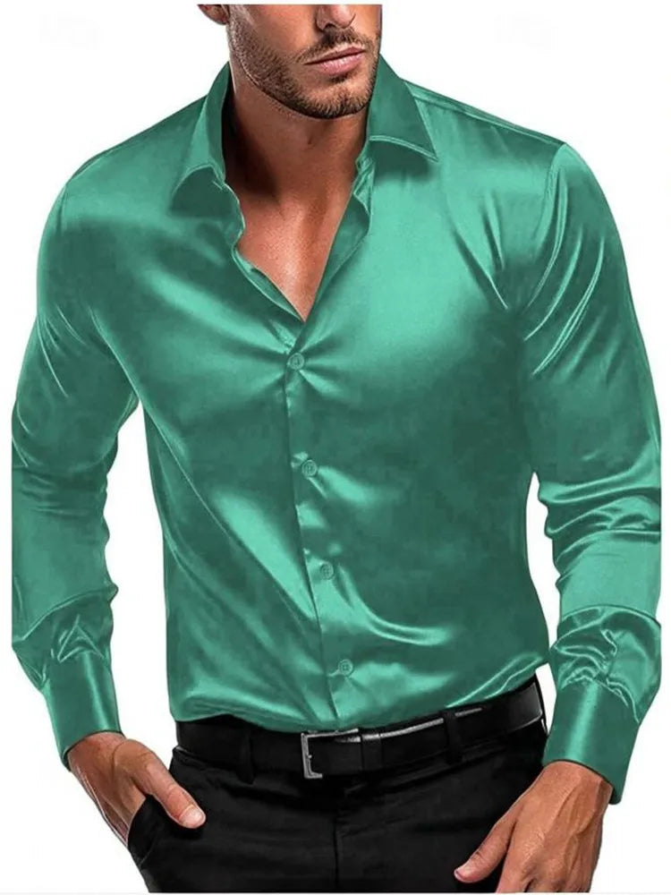 2025 New business gentleman social fashion design shirt top Men's satin party slim-fit dress shirt