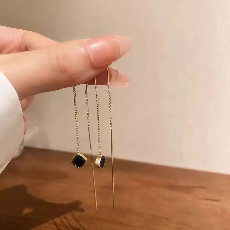 Simple Geometric Square Drop Earring For Women Korean Fashion Gold-color Line Long Tassel Dangle Earrings Party Jewelry Gift