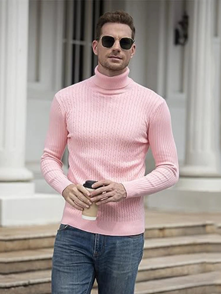 New Men's Turtleneck Sweater Casual Men's Knitted Sweater Warm Fitness Men Pullovers Tops