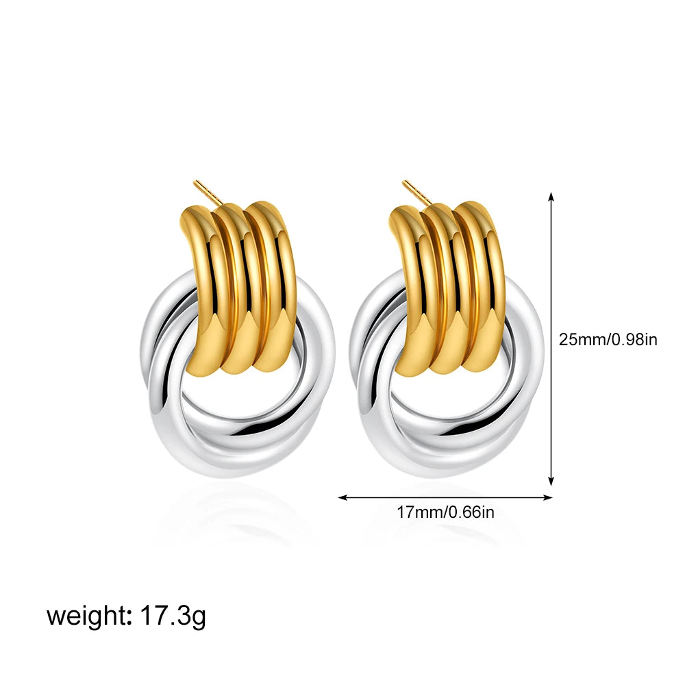 Geometric Stainless Steel Gold Sliver Color Bilayer Stud Earring for Women Irregular Metal Texture Fashion Jewelry Gift