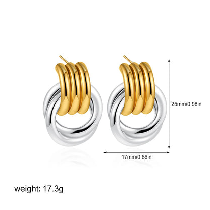 Geometric Stainless Steel Gold Sliver Color Bilayer Stud Earring for Women Irregular Metal Texture Fashion Jewelry Gift