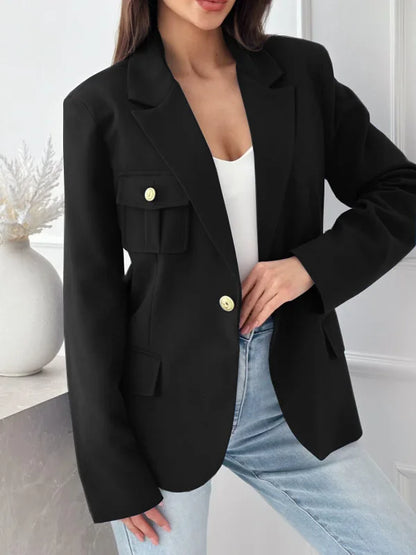 Women's Long-sleeved Double-breasted Solid Color Suit Jacket