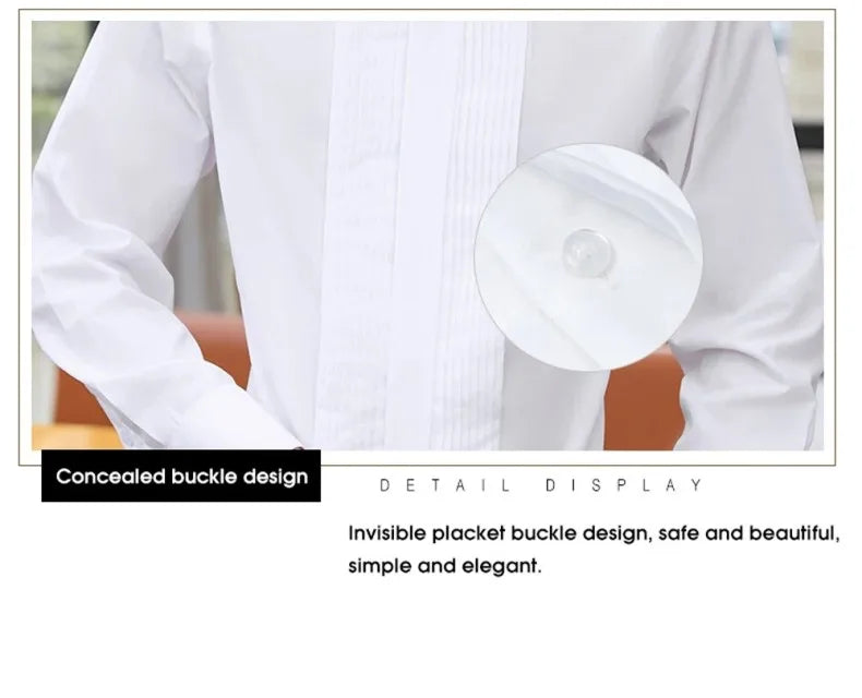 M~6XL Men's French Cuff Dress Shirt White Long Sleeve Social Male Shirts Regular Fit Party Dinner Wedding Cufflinks Formal Shirt