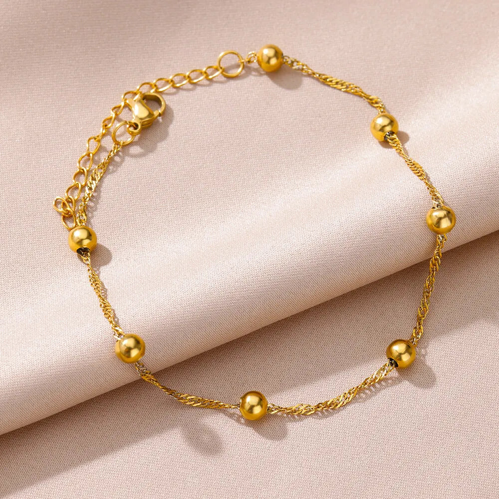 Anklets for Women Summer Beach Accessories Stainless Steel Imitation Pearl Chain Anklet Gold Color Leg Bracelets Bodychain Gifts