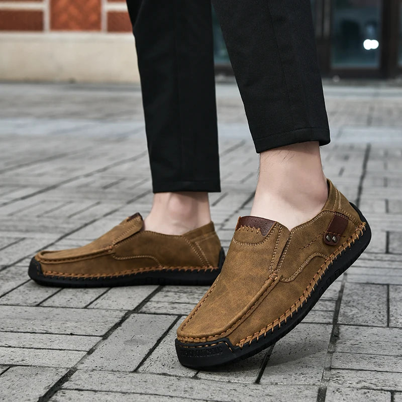 Handmade Leather Men Shoes Casual Comfortable Slip On Loafers Men Leather Shoes Flats Moccasins Walking Shoes Dropshipping