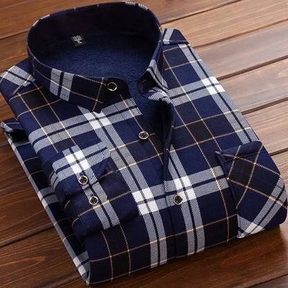 2024Men's Casual Warm Shirts Autumn Winter Long Sleeve Plaid Shirt Thick Warm Tops Men High Quality Soft Large Size Shirt Camisa