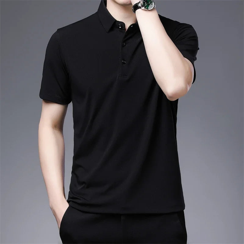 2024 Men's New Solid Color Business Casual POLO Shirt Summer Fashion Casual Short Sleeve Comfortable and Breathable Top