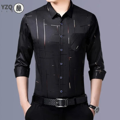 Men's Casual and Fashionable Long Sleeved Printed Shirt, Non Ironing and Wrinkle Resistant Business Top