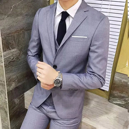 Men Suit Regular Slight Stretch Solid Color Three Piece Set Trousers Blazer Waistcoat Casual For Office Business