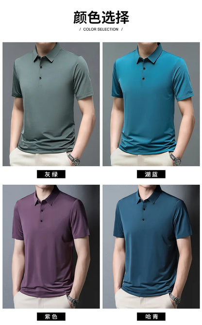 2023 Summer New Fashion Men's Solid Color Short-sleeved T-shirt Ice Silk Breathable Men's Business Casual Polo Shirt