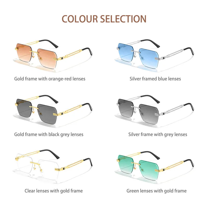 Caterside Rimless Pilot Sunglasses Men Square Metal Frame Sun Glasses Women Gradient UV400 Eyewear Good Idea Choice for Gifts