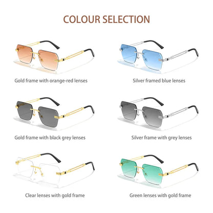 Caterside Rimless Pilot Sunglasses Men Square Metal Frame Women Glasses Travel Party Business UV400 Eyewear Choice for Gifts