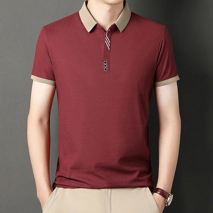 Men's Solid Color Casual Fashion Short Sleeve Polo Shirt Summer Comfortable Top for Business And Leisure