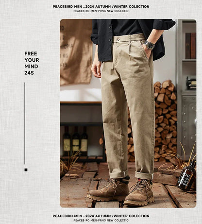 2025 New in Men's Straight Pant Elastic Waist Chino Trouser Cargo Male Regular Fit Cotton Stretch Spring Casual Korean Golf Wear