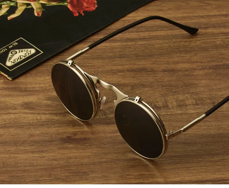 Flip Sun Glasses Steampunk Fold Men Women Double Lens Clear Alloy Frame Eyewear Eyeglasses Shade UV400