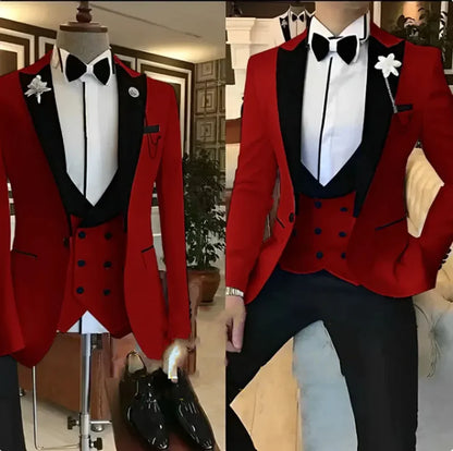 Slim Fit white Men Suits 3 Piece Groom Tuxedos for Wedding Groomsmen Italian Style Suit Jacket with Double Breasted Vest Pants