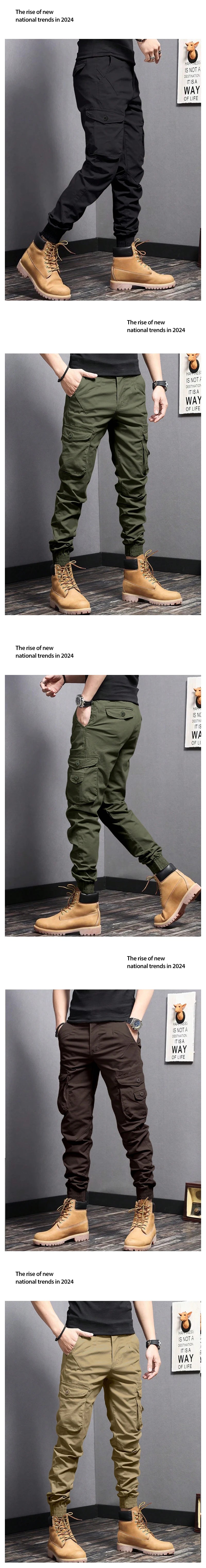 Casual Side Flap Pockets Workwear Tapered Pants, Men's Cargo Pants For Spring Fall Outdoor