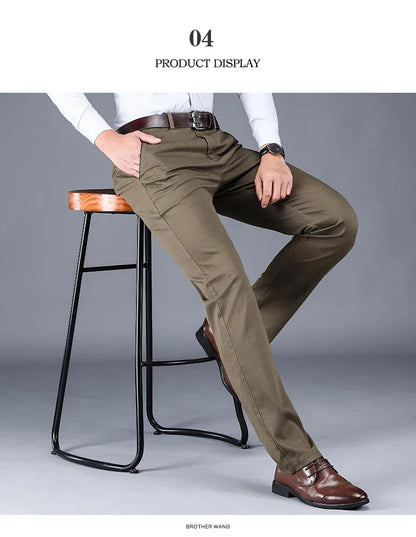 2024 New 98% Cotton Casual Pants Men's Clothing Classic Straight Loose High Waist Elastic Trousers Male Brand Clothes