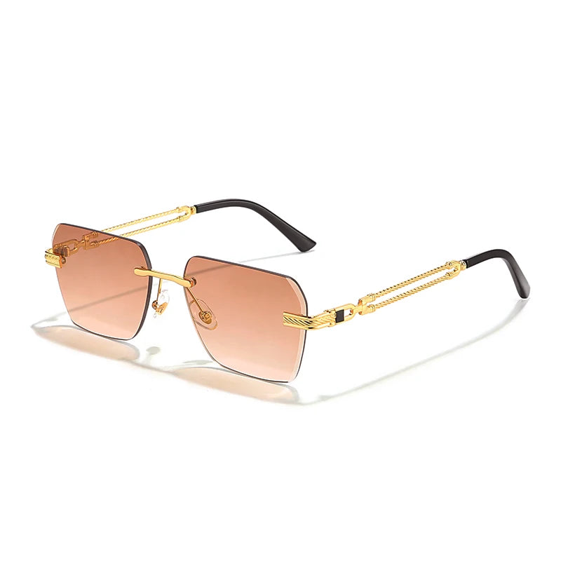 Caterside Rimless Pilot Sunglasses Men Square Metal Frame Sun Glasses Women Gradient UV400 Eyewear Good Idea Choice for Gifts