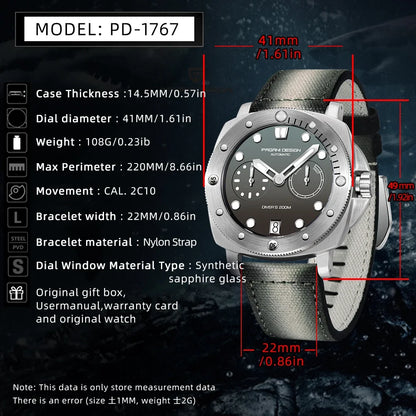 PAGANI DESIGN Men Automatic Mechanical Diver Watch, 200m Waterproof AR Sapphire Watch for Men, Top Brand Luxury Watch, PD1767