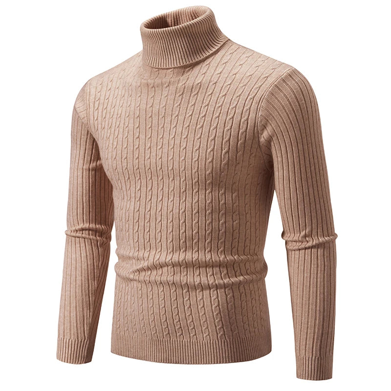 New Men's High Neck Sweater Solid Color Pullover Knitted Warm Casual Turtleneck Sweatwear Woolen Mens Winter Outdoor Tops