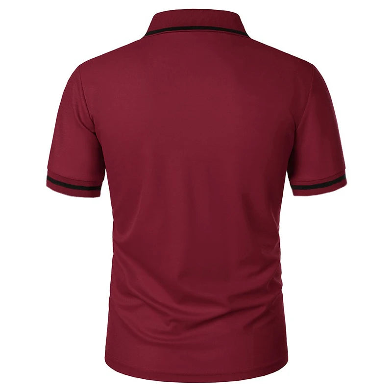 New Men's Short Sleeve Polo Shirts Solid Color Casual T-shirt Summer Trendy Breathable Loose Basic Splice Top Pockets Men Shirts