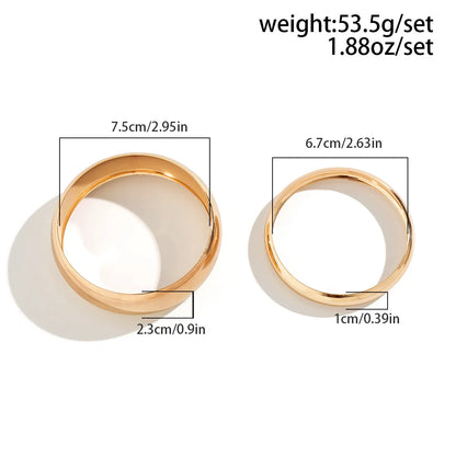 2Pcs/Set Exaggerated Punk Classic Gold Color Wide Bangles for Women Heavy Metal Big Bracelet Luxury Wedding Jewelry Accessories