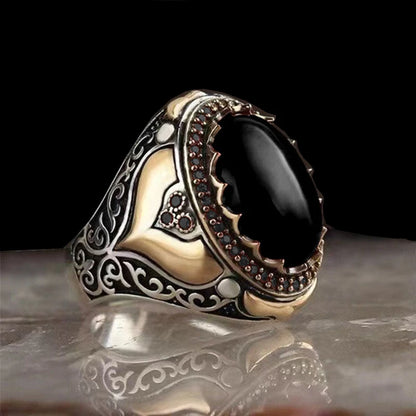 Trendy Handmade Middle East Arabic Turkish Signet RingS For Men Ancient Silver Color Red Garnet Stone Flame Ring Wedding Jewelry