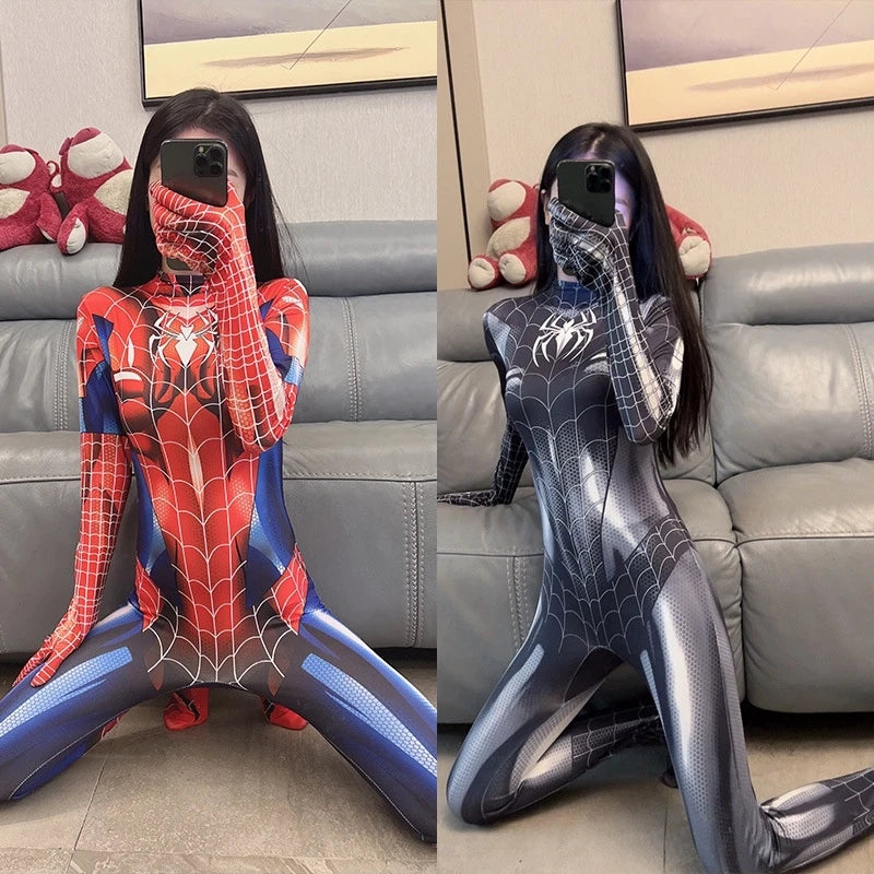 Sexy Female MJ Black Cat Spiderman Cosplay Costume For Women Halloween Costume Christmas Tight 3D Printing Jumpuit Bodysuit