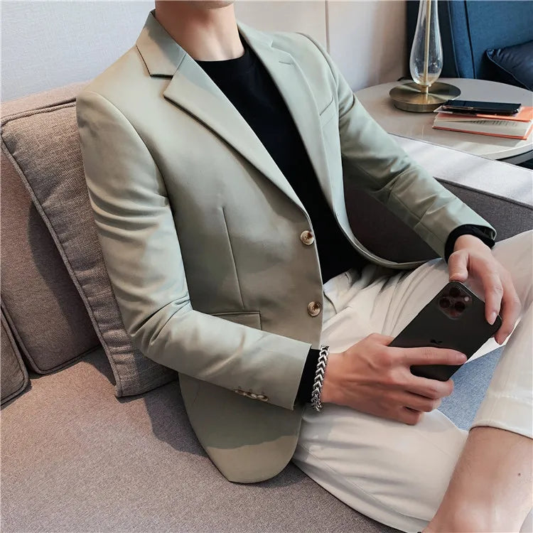 2025 High Quality Solid Single Button Casual Blazer Men's Korean Simple Business Elegant Fashion Party Slim Fit Suit Jacket 4XL