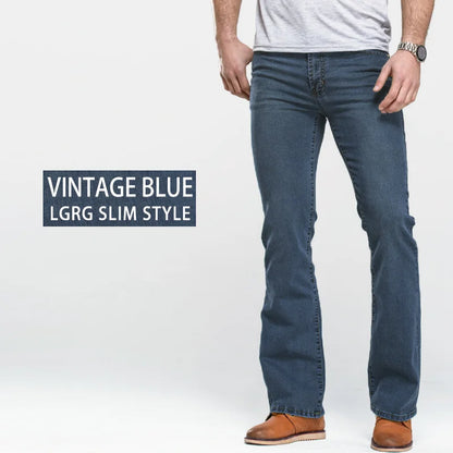 Mens Boot Cut Jeans Slightly Flared Slim Fit Blue Black Trousers Designer Classic Male Stretch Denim Pants