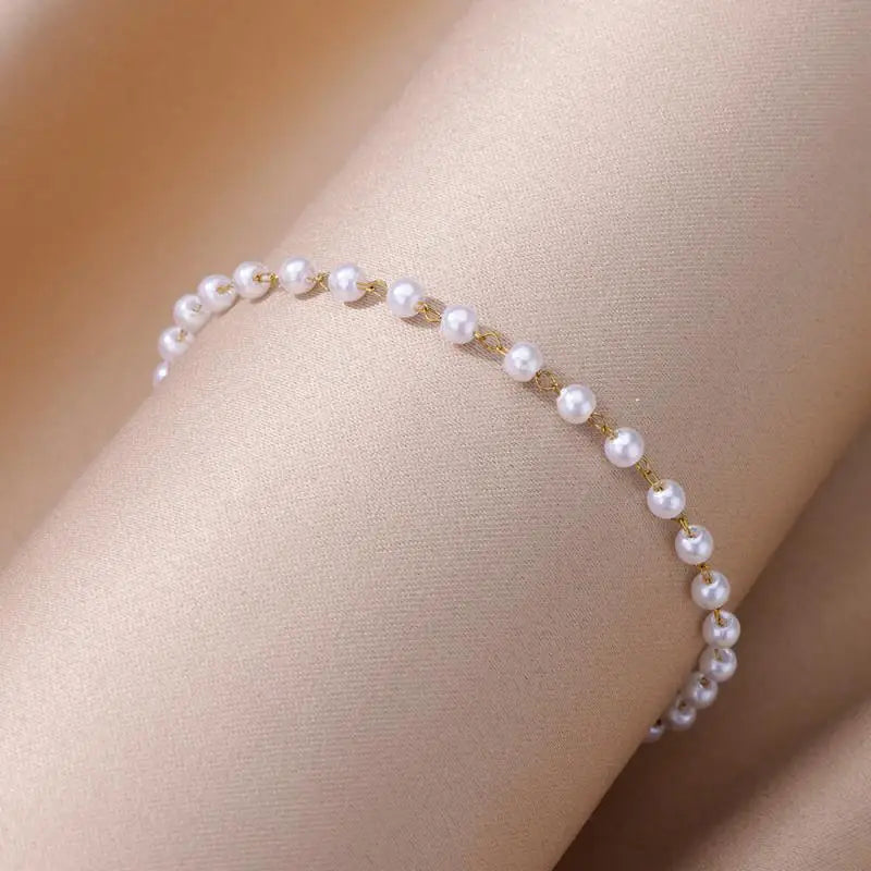 Anklets for Women Summer Beach Accessories Stainless Steel Imitation Pearl Chain Anklet Gold Color Leg Bracelets Bodychain Gifts