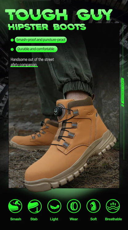 Waterproof Safety Boots Men Indestructible Steel Toe Work Boots Anti-smash Stab-resistant Safety Shoes Biker Botas Para Hombre