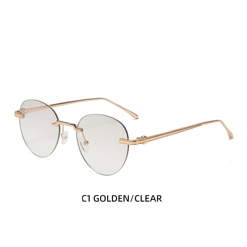 The new frameless and stylishly minimalist sunglasses are versatile with a golden metal frame.