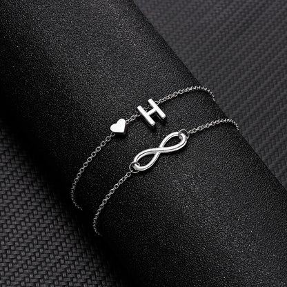 Bohemia A-Z Letter Initial Anklet For Women Silver Color Initial Heart Anklet Bracelet Leg Chain Beach Party Travel Foot Jewelry