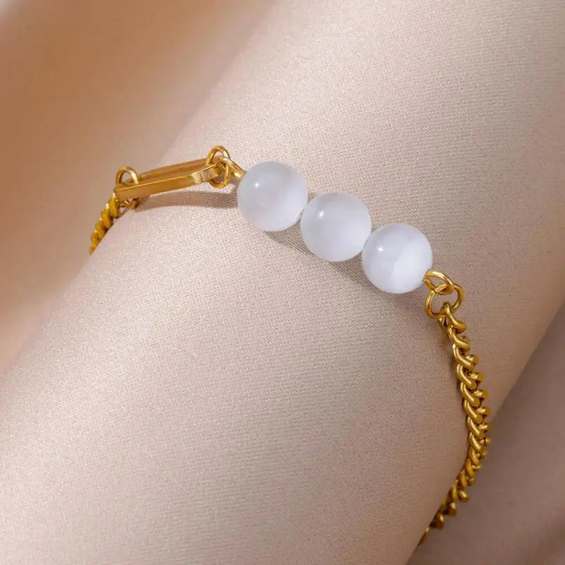 Anklets for Women Summer Beach Accessories Stainless Steel Imitation Pearl Chain Anklet Gold Color Leg Bracelets Bodychain Gifts