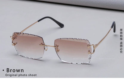 Ruiao Luxury high quality rimless diamond cut nylon lens UV400 Sunglasses fashion square metal legs glasses for men women