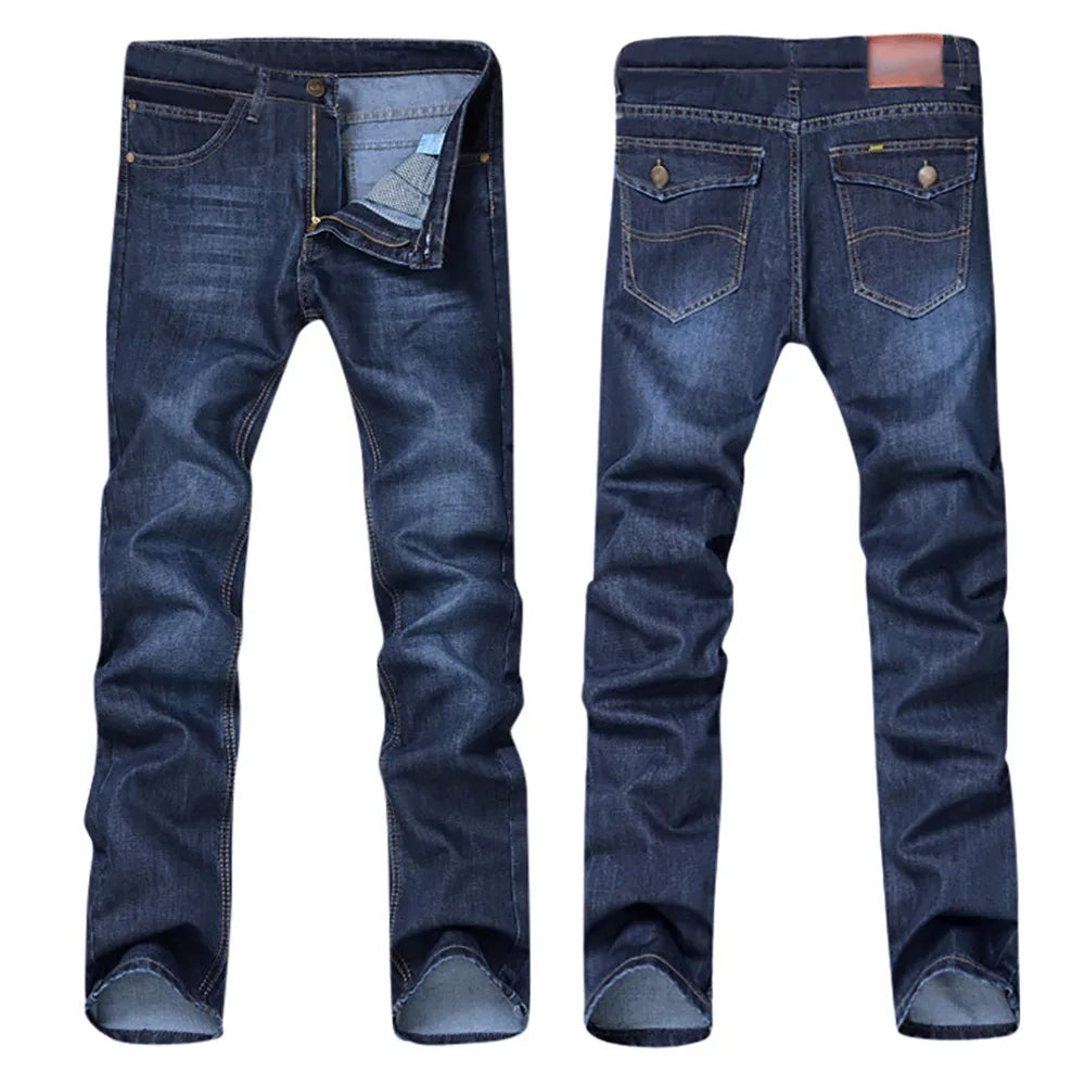 Fashion Comfortable Straight Casual Pants Retro Business Classic Denim Trousers Buttons Stretch Slim Jean Men‘S Denim Pant