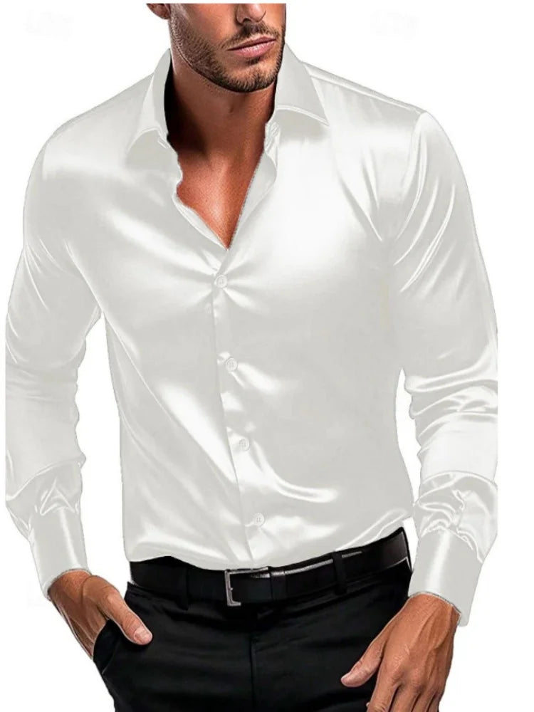 2025 New business gentleman social fashion design shirt top Men's satin party slim-fit dress shirt